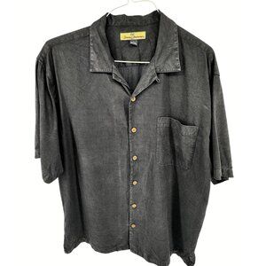 Tommy Bahama Silk Blend Shirt Mens Large Black Monochrome Hawaiian Button Front